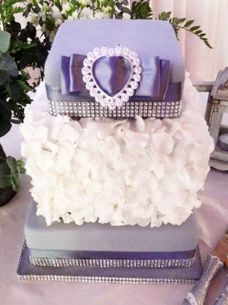 Elegant grey and white square wedding cake in Howick KZN Midlands