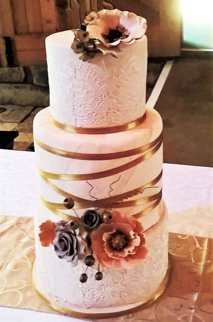 Elegant ivory marble and edible lace wedding cake in Howick KZN Midlands