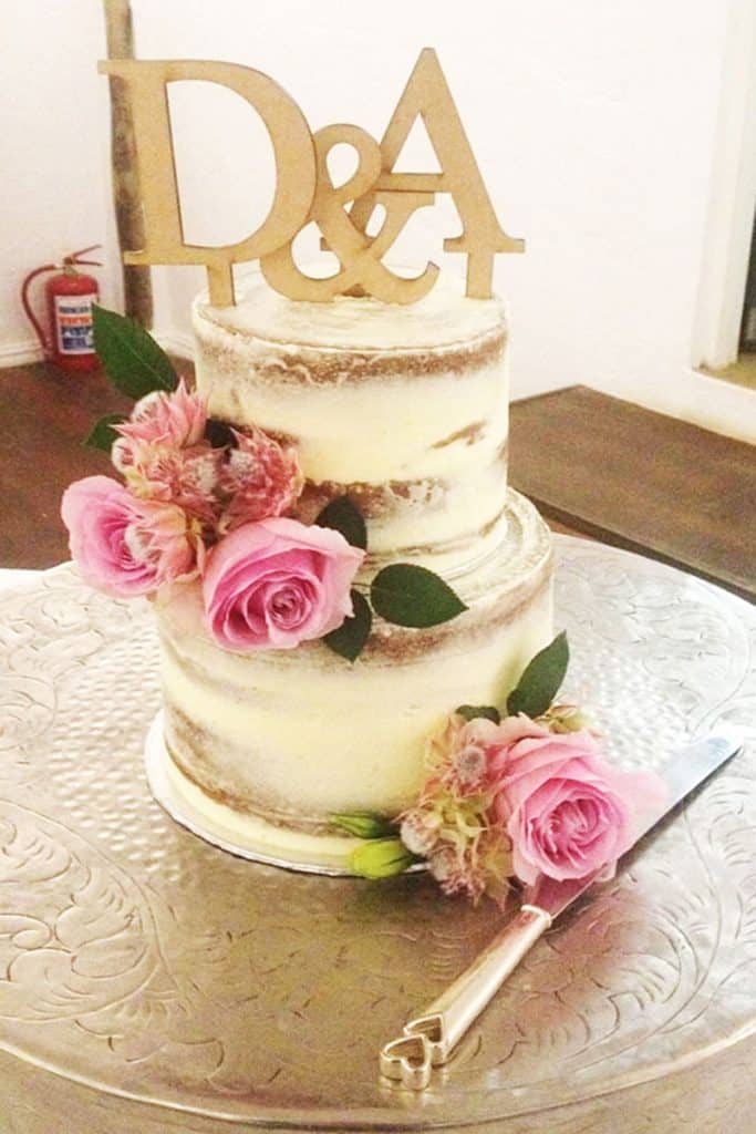 Two tier semi naked wedding cake in Howick KZN Midlands