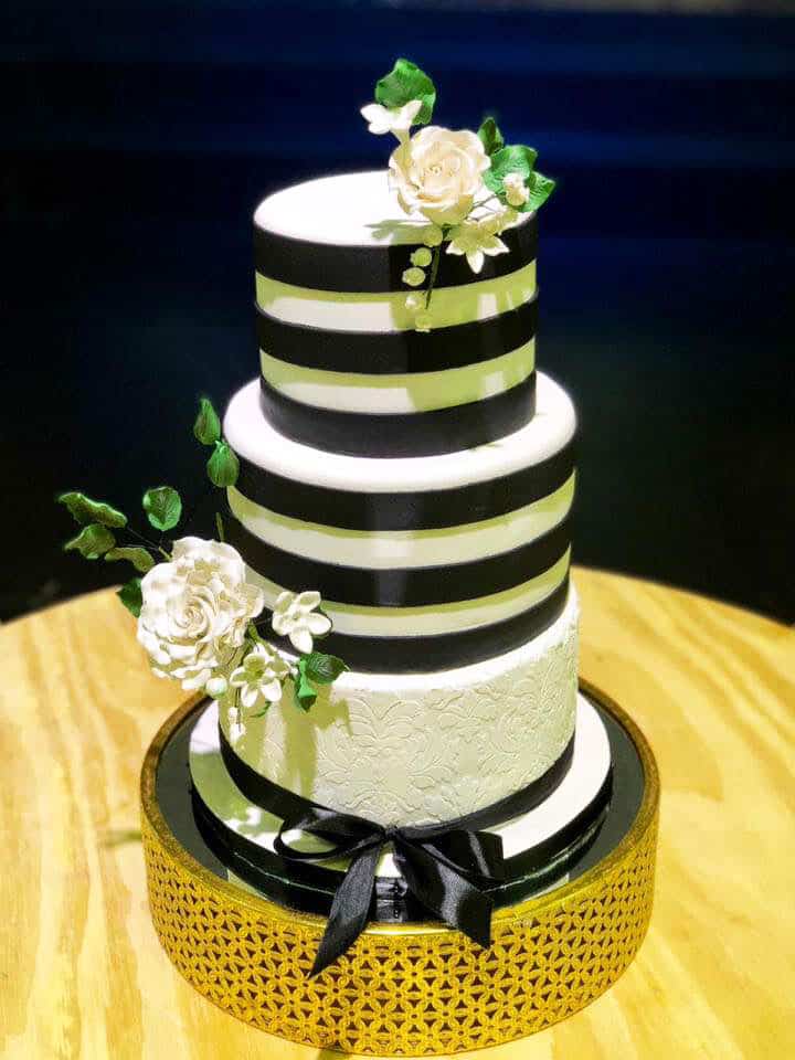 Elegant navy and white wedding cake in Howick KZN Midlands