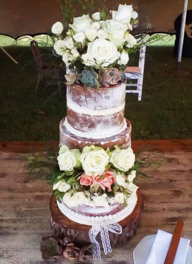 Three tier semi naked wedding cake by Flour Of Love Wedding Cakes in Howick KZN Midlands